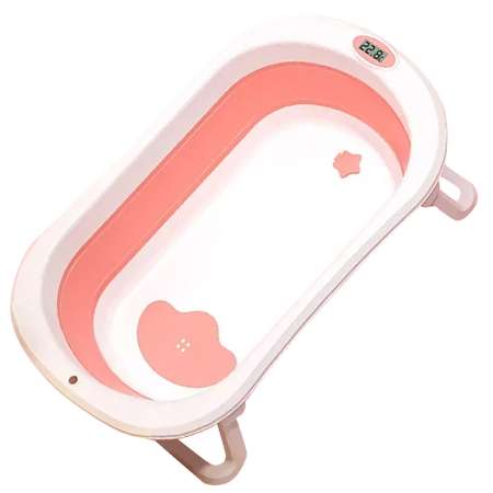 Ванночка детская RIKI TIKI Adeline розовая складная с термочувствительной пробкой