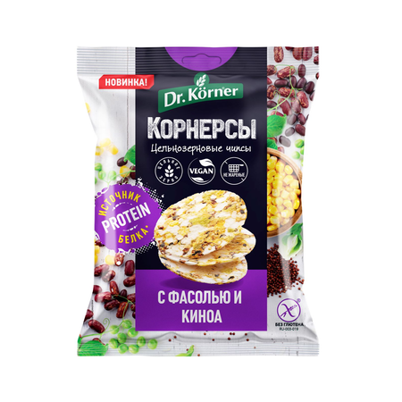 Чипсы DrKorner кукурузно-рисовые с горошком фасолью и киноа 14 шт. по 50 гр.