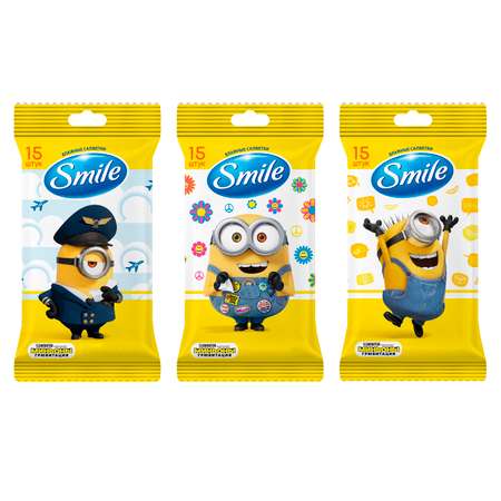 Салфетки влажные Smile Minions 15шт в ассортименте