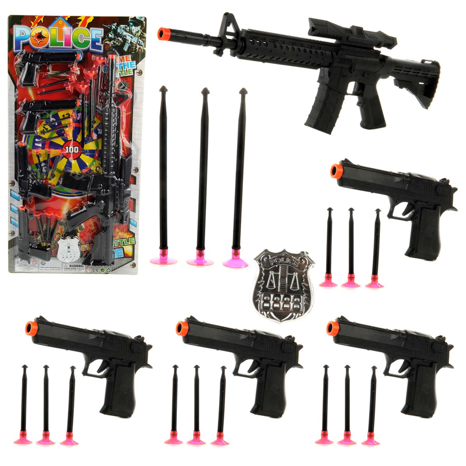 Набор оружия Veld Co автомат и 4 пистолета с присосками - фото 1
