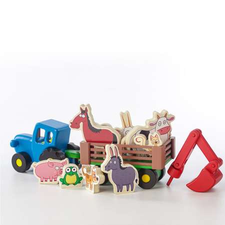 Игрушка Синий трактор с прицепом и животными