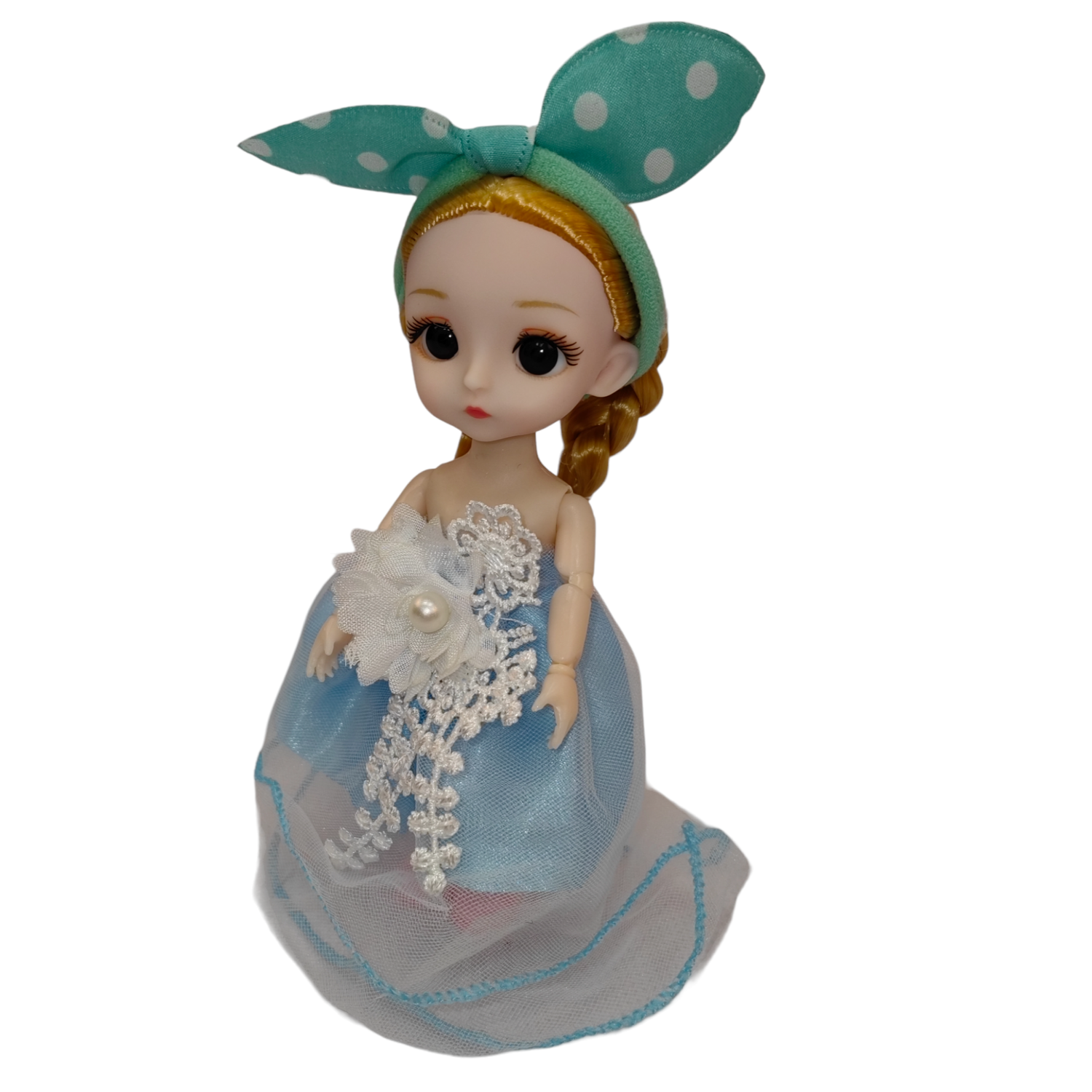 Кукла SHARKTOYS 15 см с бантом в голубом платье в подарочном пакете 350000004 - фото 3