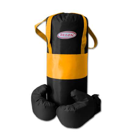 Детский набор для бокса Belon familia груша 50см х 20см с перчатками цвет жёлтый и чёрный