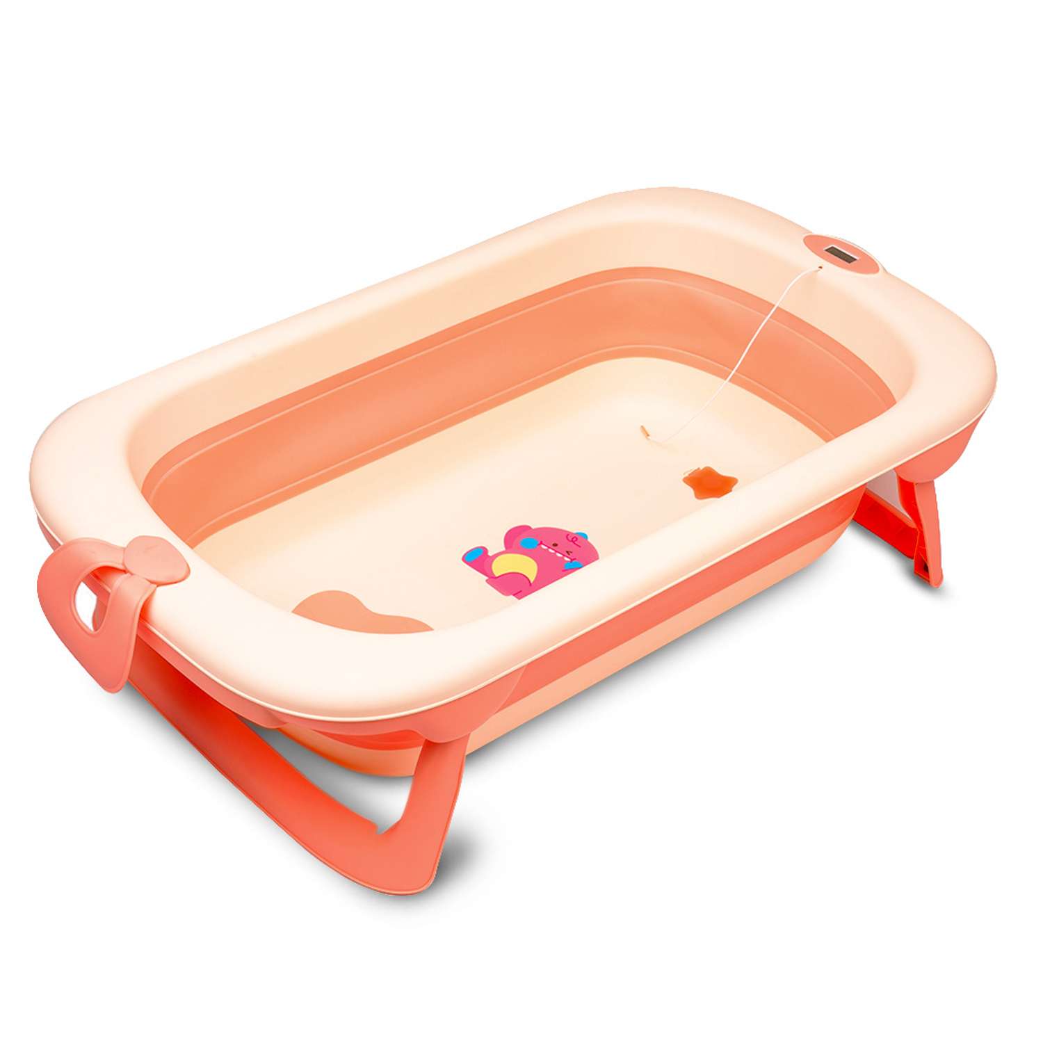 Детская складная ванночка Solmax с термометром для купания новорожденных розовая - фото 2
