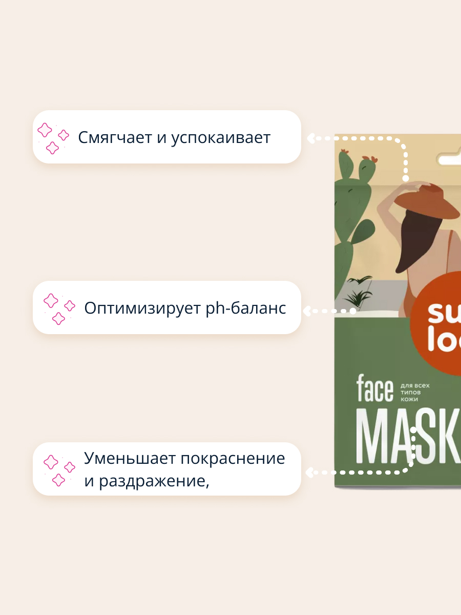 Маска тканевая SUN LOOK с экстрактом кактуса (успокаивающая) 25 г - фото 3