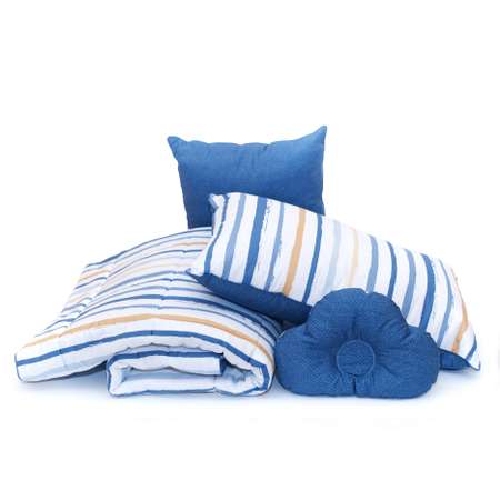 Одеяло BelPol с поясом полоска синий меланж сатин гипоаллергенное термополотно хлопок 110х140