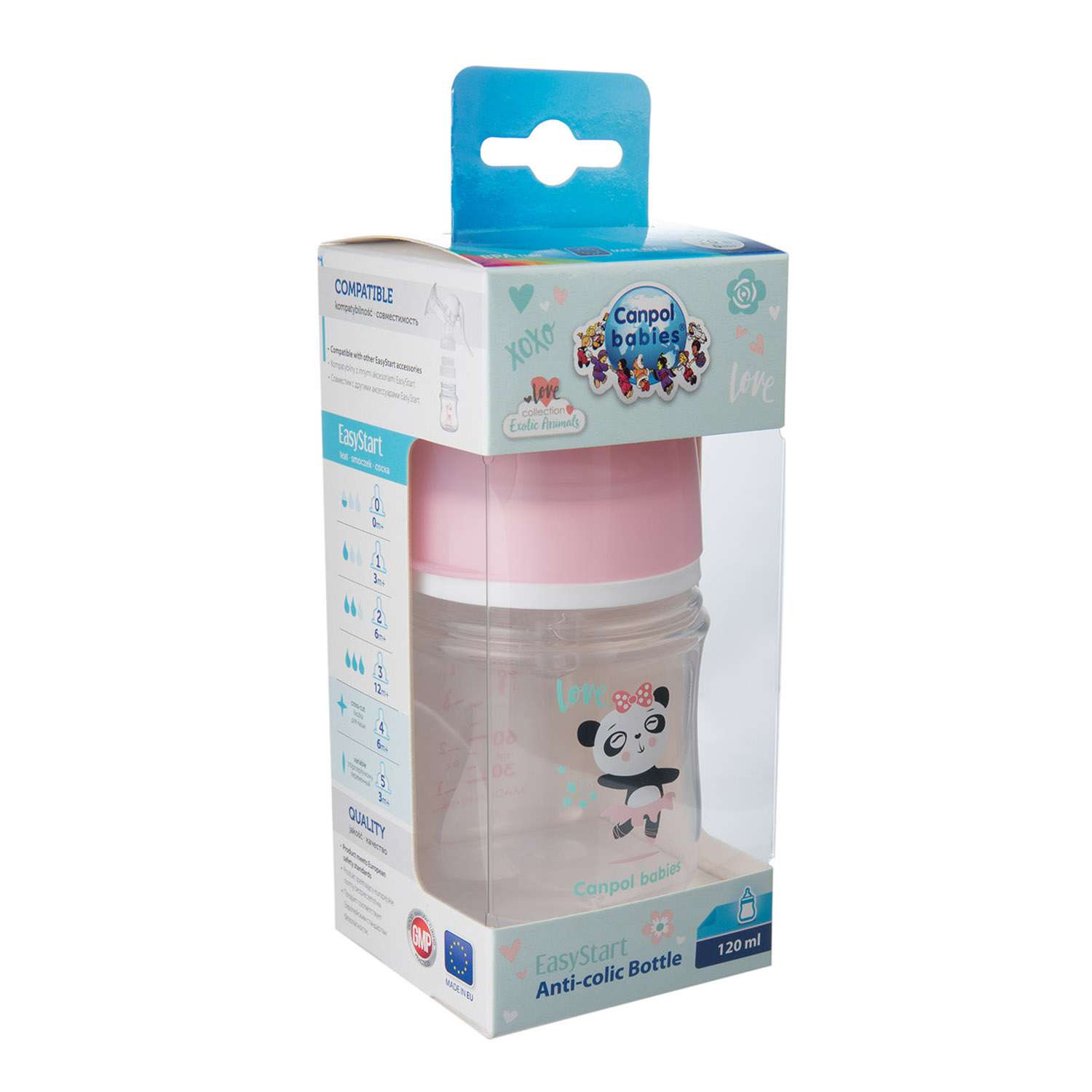 Бутылочка Canpol Babies Toys с широким горлышком антиколиковая 120мл с 0месяцев Розовый - фото 2