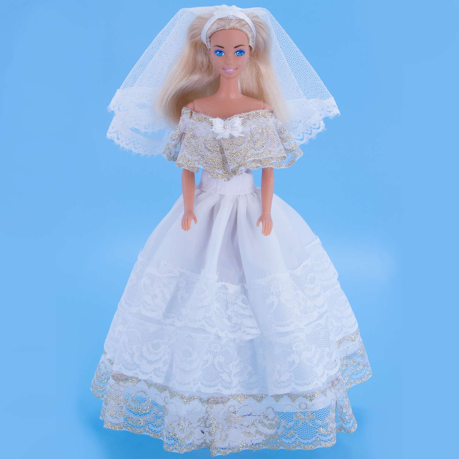 Одежда для кукол Модница 29 см Свадебное платье с фатой 1904 белый-золото 1904белый&amp;золото - фото 13