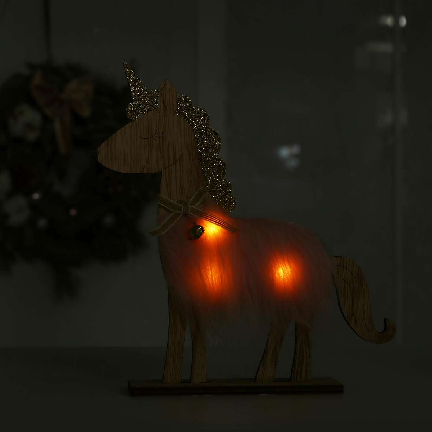 Новогодний декор Лесная мастерская с подсветкой «Единорог с колокольчиком» 21.5×5×23 см розовый - фото 2