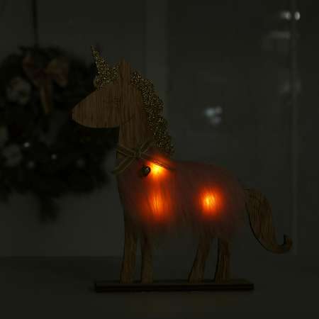 Новогодний декор Лесная мастерская с подсветкой «Единорог с колокольчиком» 21.5×5×23 см розовый