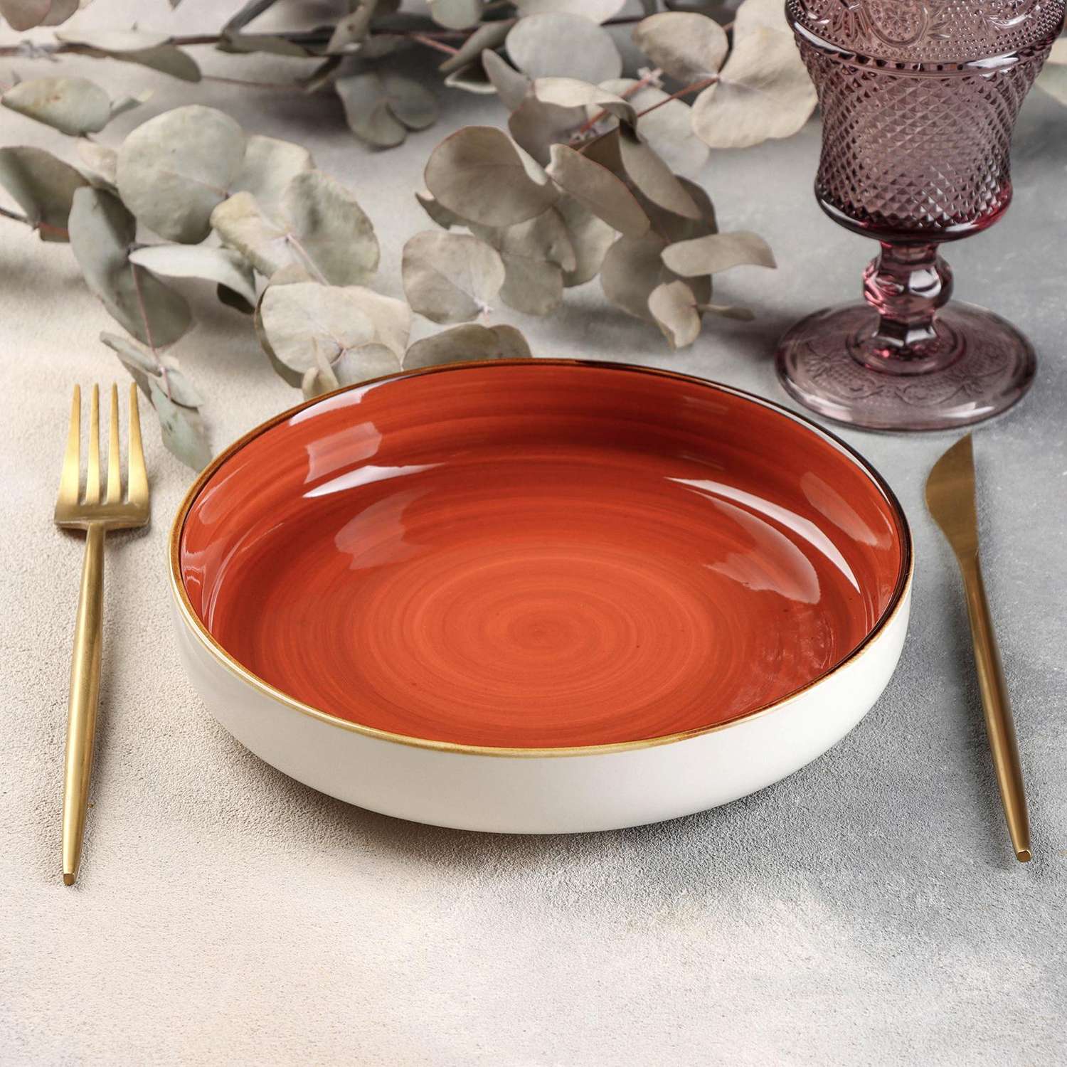 Блюдо Sima-Land керамическое сервировочное «Сапфир» 20.5×4 см цвет оранжевый - фото 2