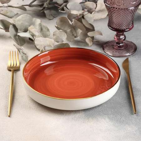 Блюдо Sima-Land керамическое сервировочное «Сапфир» 20.5×4 см цвет оранжевый