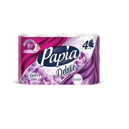 Туалетная бумага Papia Delux Dolce Vita 4 слоя 8 рулонов