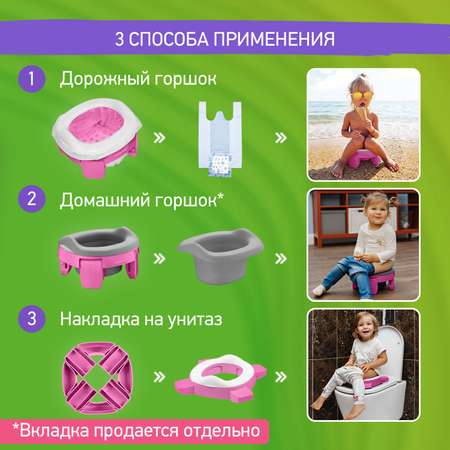 Горшок дорожный ROXY-KIDS складной и насадка на унитаз HandyPotty с тремя пакетами цвет лиловый