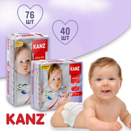 Подгузники KANZ для малышей размер 2-6 кг 76 шт