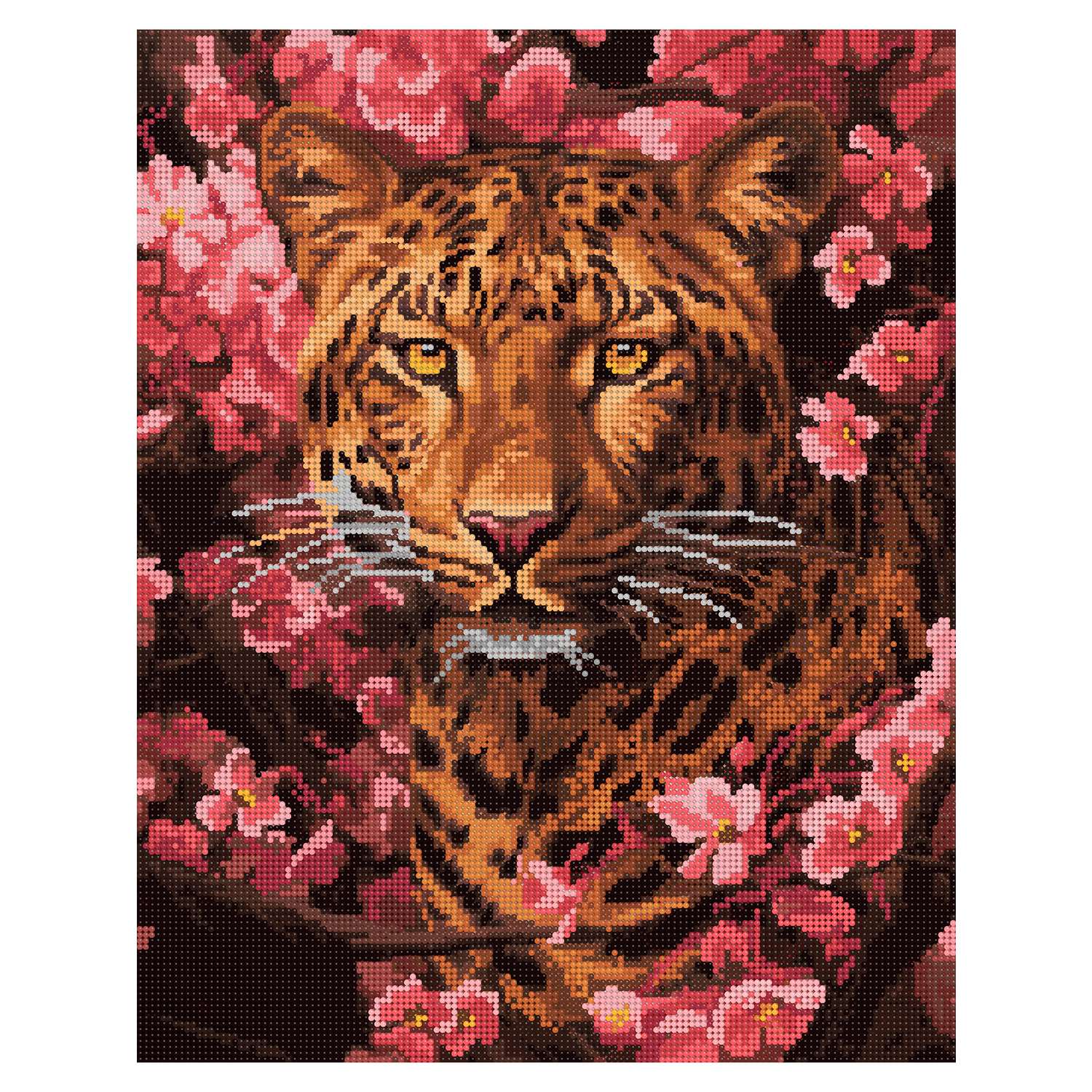 Алмазная мозаика Art on Canvas холст на подрамнике 40х50 см Леопард в цветах - фото 2