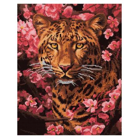 Алмазная мозаика Art on Canvas холст на подрамнике 40х50 см Леопард в цветах