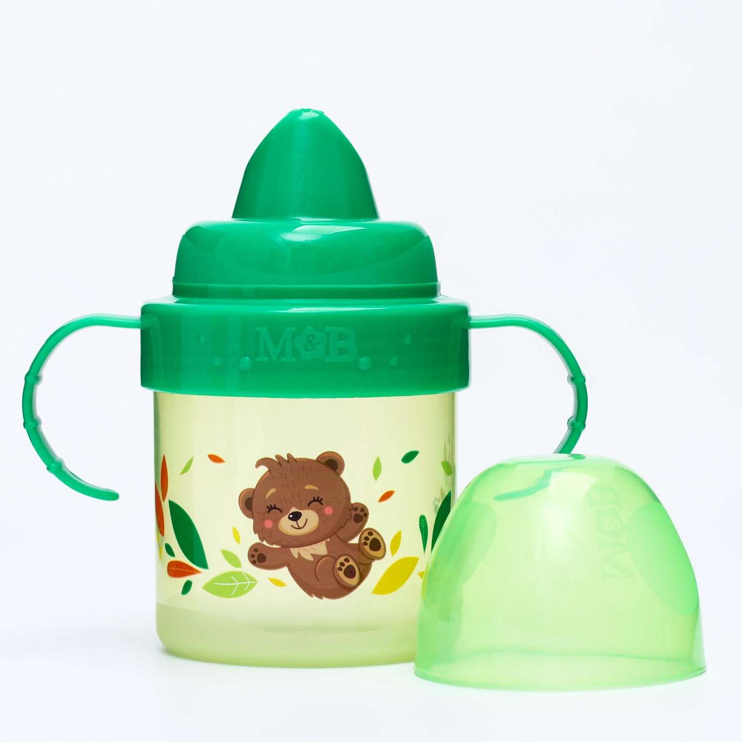 Поильник Mum and Baby детский с твёрдым носиком «Мишутка. Мамы и малыши» с ручками 150 мл зеленый - фото 1