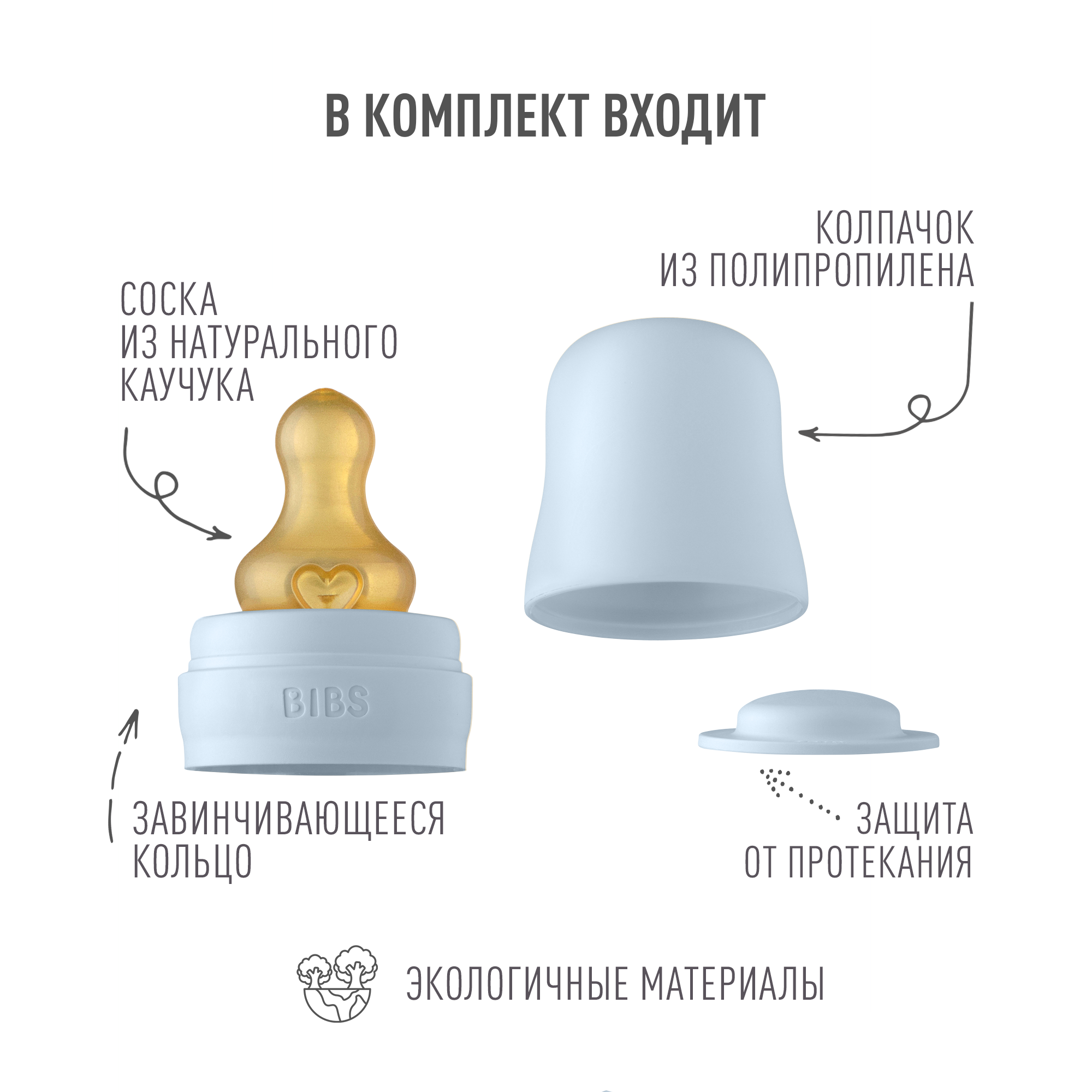 Набор с соской для бутылочки BIBS Bottle Kit Baby Blue - фото 2