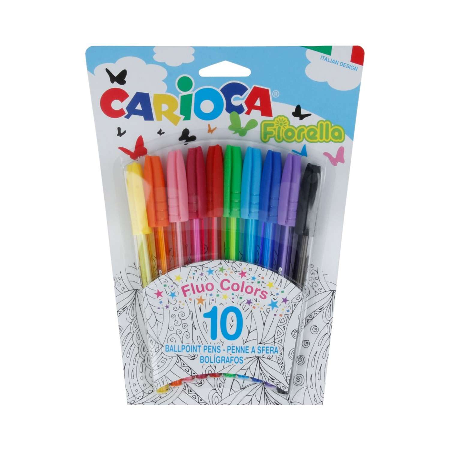Набор шариковых ручек CARIOCA Fiorella 1 мм 10 шт. 42775 флуоресцентные цвета - фото 1