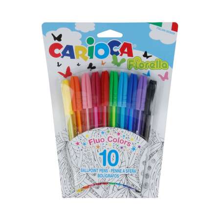 Набор шариковых ручек CARIOCA Fiorella 1 мм 10 шт. 42775 флуоресцентные цвета
