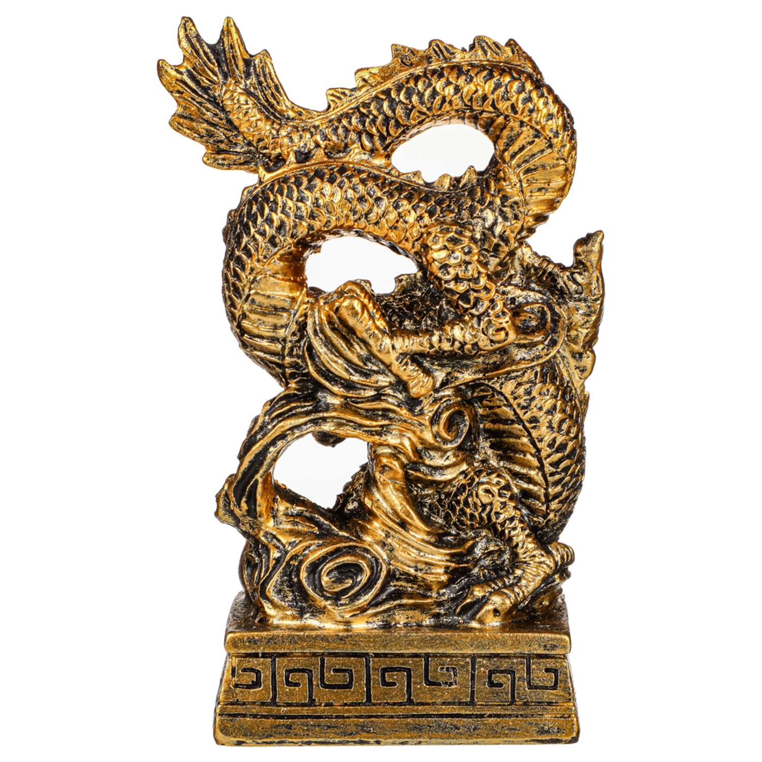 Сувенир Сноубум Китайский дракон на постаменте с эффектом состаренная бронза - фото 2