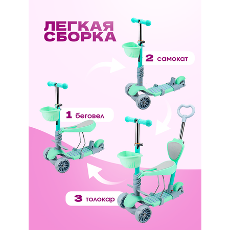 Самокат трехколёсный Velobibi Great 3в1 Колеса PU Зеленый