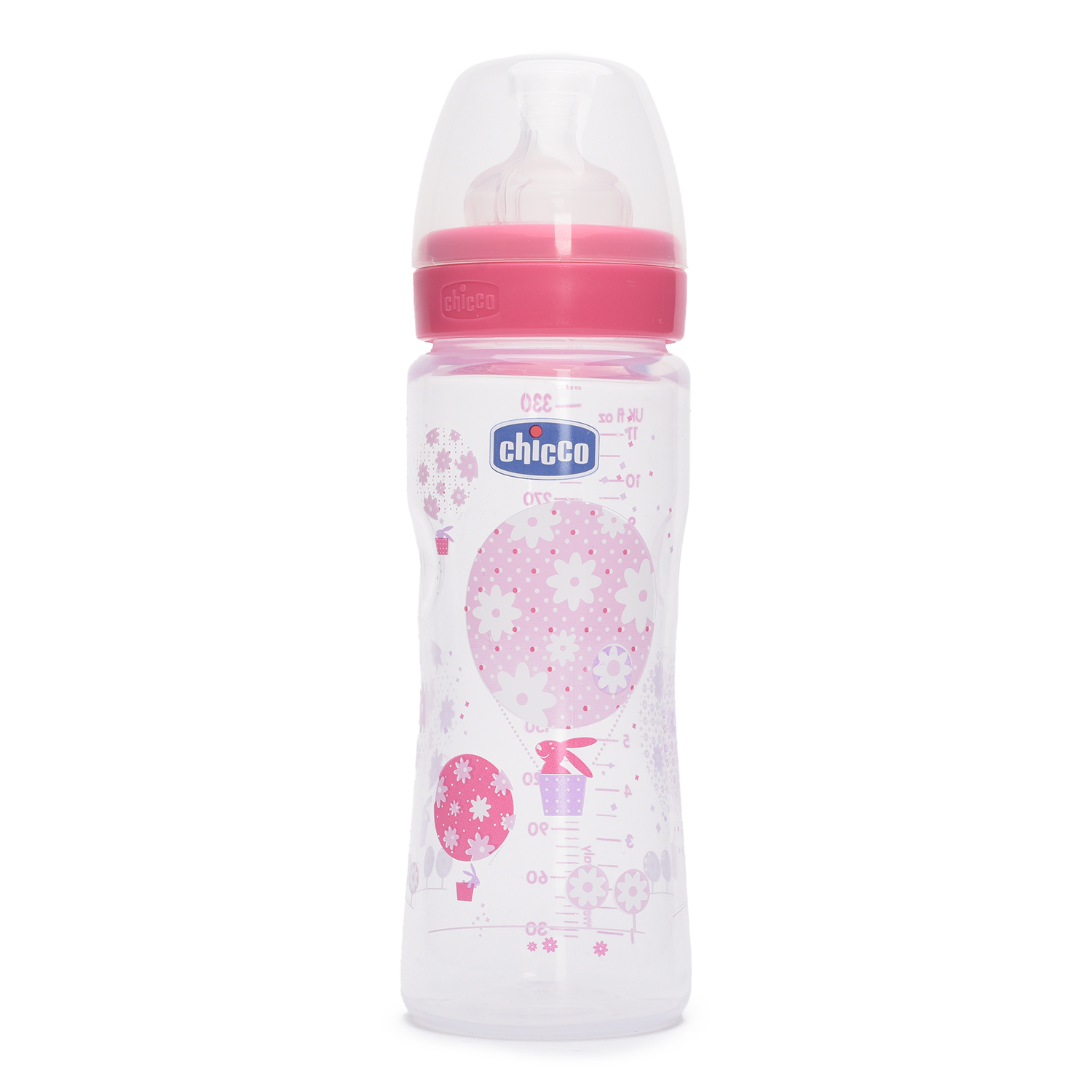 Бутылочка Chicco Well-Being Girl 330 мл 4 мес+ с силиконовой соской быстрый поток (310205122) - фото 1