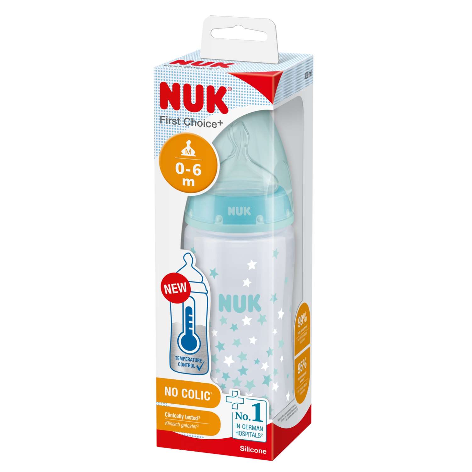Бутылочка Nuk First Choice Plus с индикатором температуры 300мл Бирюзовая 10741926 - фото 2