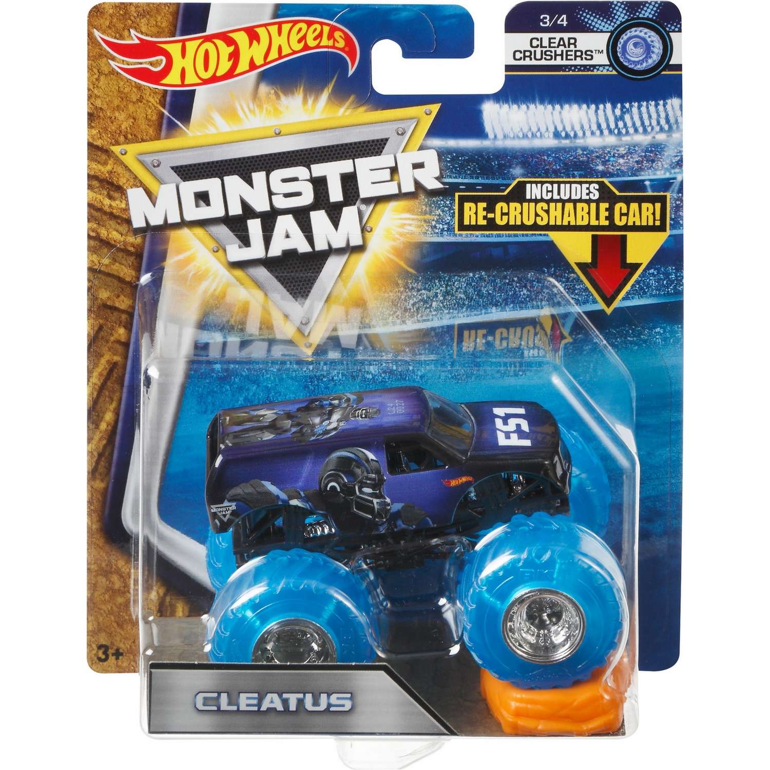Машина Hot Wheels Monster Jam 1:64 Clear Cruschers Клетус FLX18 21572 - фото 2