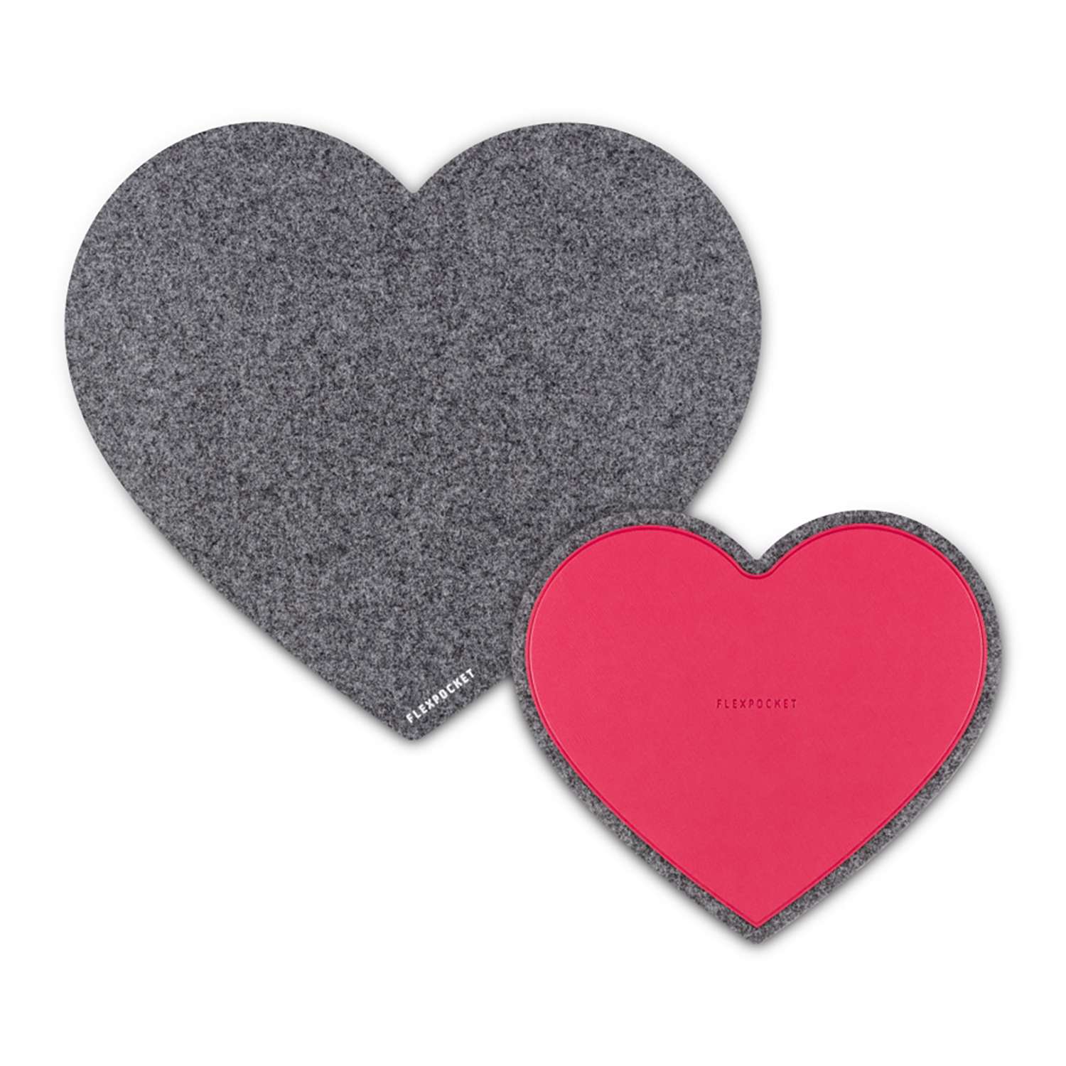 Настольный коврик Flexpocket для мыши в виде сердца с подставкой под кружку темно-серый 2 шт в комплекте - фото 1