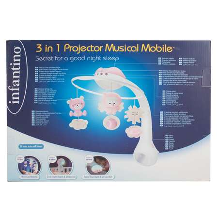 Мобиль-проектор INFANTINO 3в1 музыкальный Розовый 4914