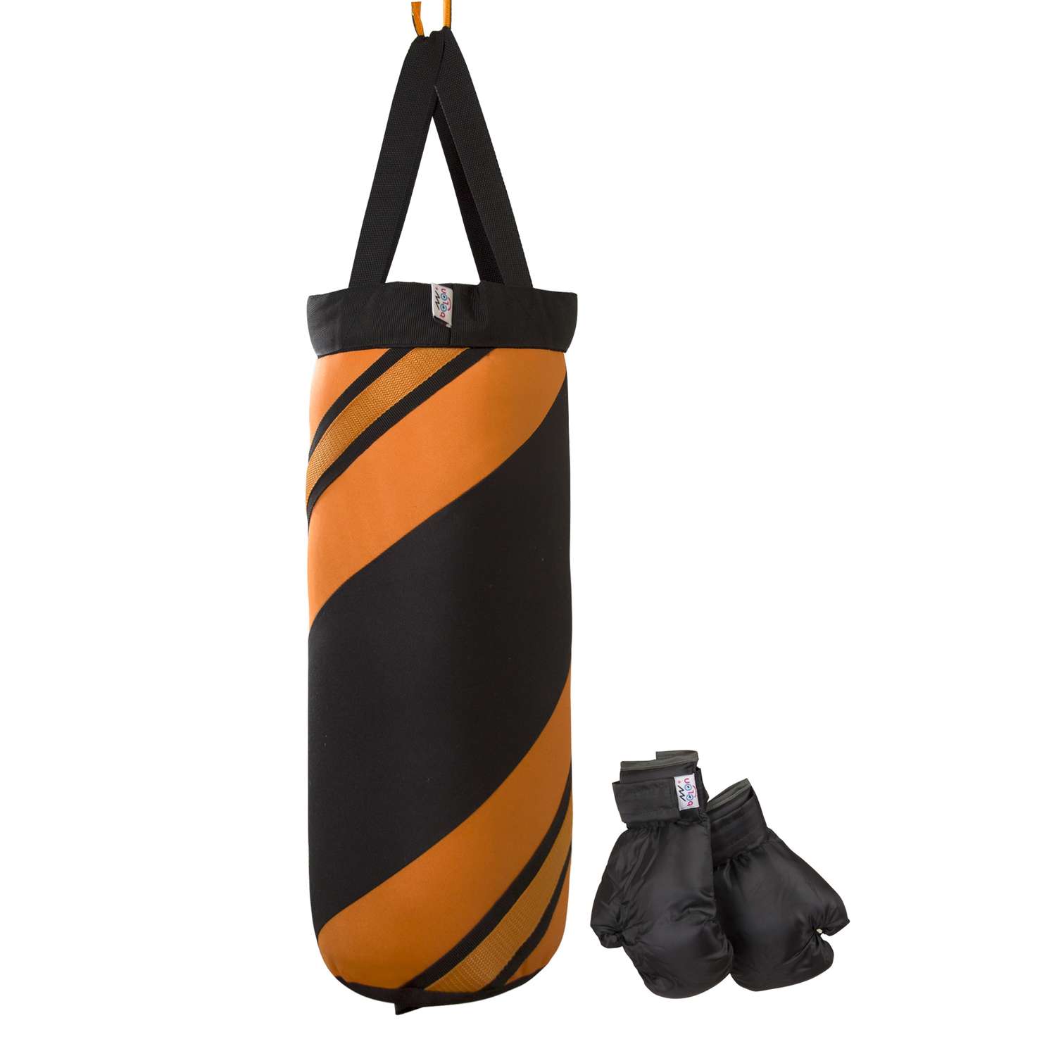 Детский набор для бокса Belon familia груша 50х20 см с перчатками серия спираль цвет чёрный и оранжевый - фото 1