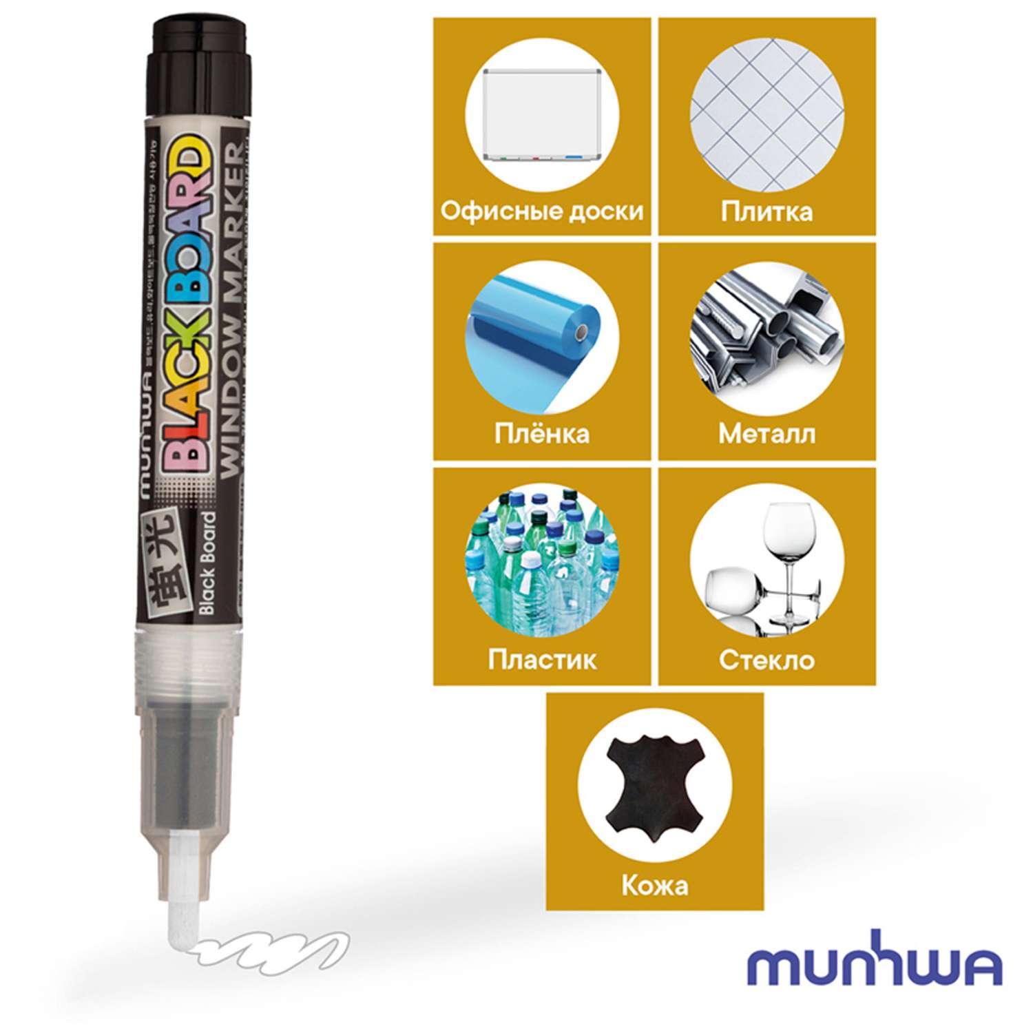 Маркер меловой Munhwa Black Board Marker белый 3 мм водная основа - фото 5