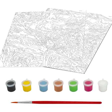 Картина по номерам Юнландия раскраска А4 с акриловыми красками Надежные лапы на картоне с кистью