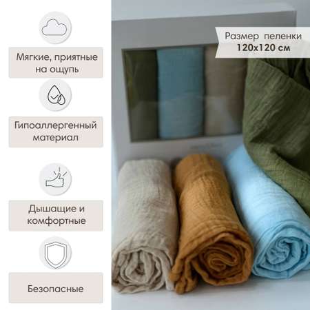 Комплект пелёнок OLANT BABY муслиновые 120х120 4 штуки