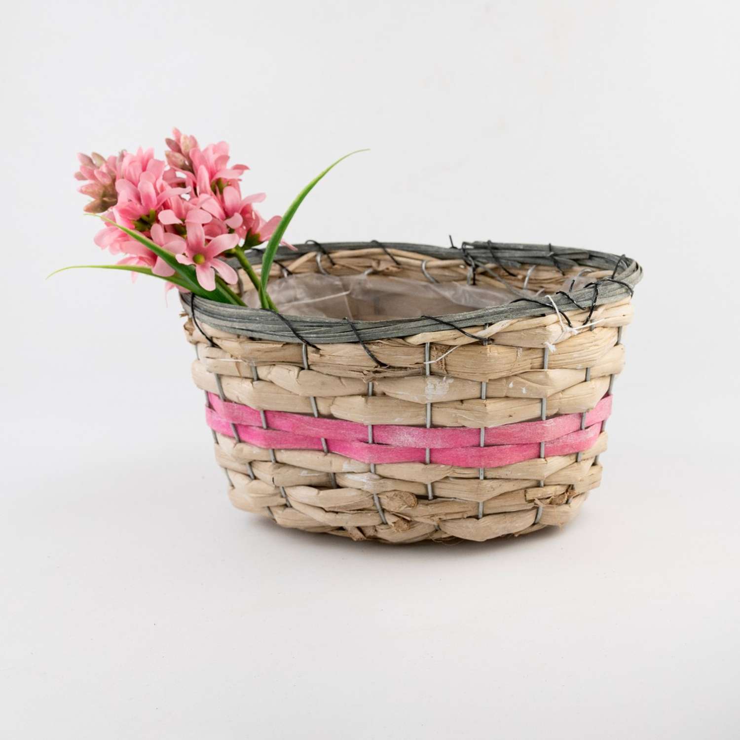 Кашпо плетеное Азалия Декор овальное из бамбука 23x15хH12см цвет натуральный/розовый - фото 3