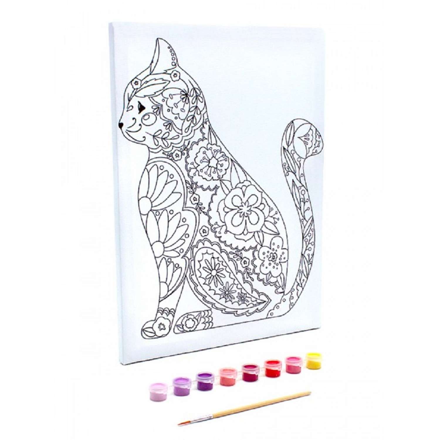 Раскраска на холсте РАЗВИВАШКИ Цветочная кошка - фото 1