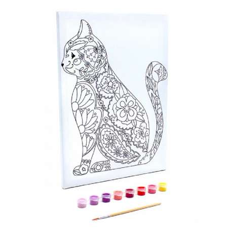 Раскраска на холсте РАЗВИВАШКИ Цветочная кошка