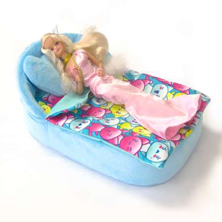 Набор мебели для кукол Belon familia принт хор котят бирюзовый кровать с круглой спинкой 2 подушки
