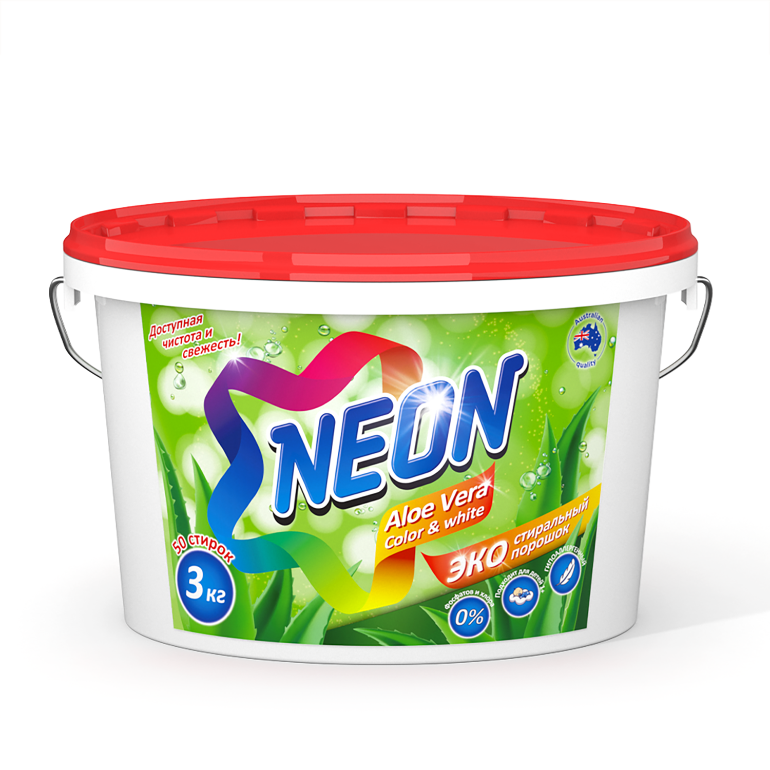 Стиральный порошок NEON Color white экологичный гипоаллергенный c алоэ вера 3 кг 50 стирок - фото 1