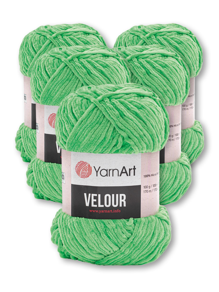 Пряжа для вязания YarnArt Velour 100 г 170 м микрополиэстер мягкая велюровая 5 мотков 861 светло-зеленый - фото 4