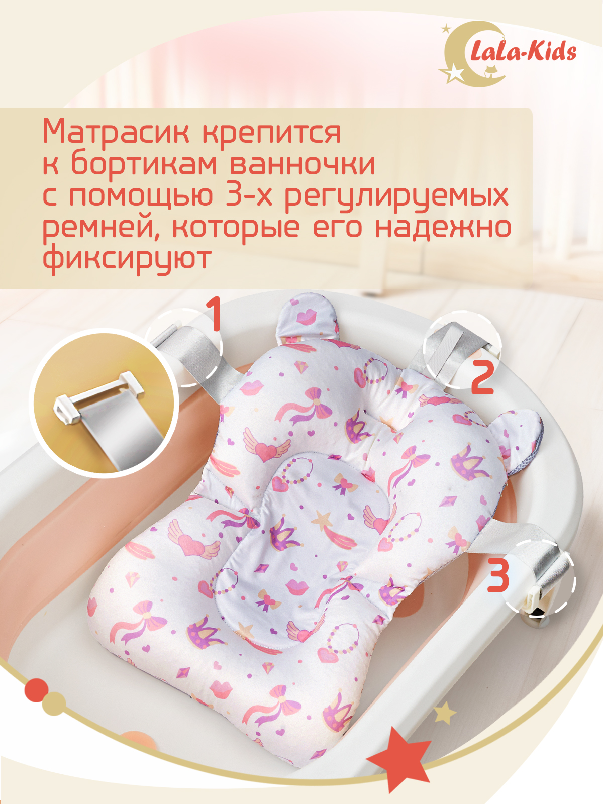Ванночка для новорожденных LaLa-Kids складная с матрасиком в комплекте - фото 16