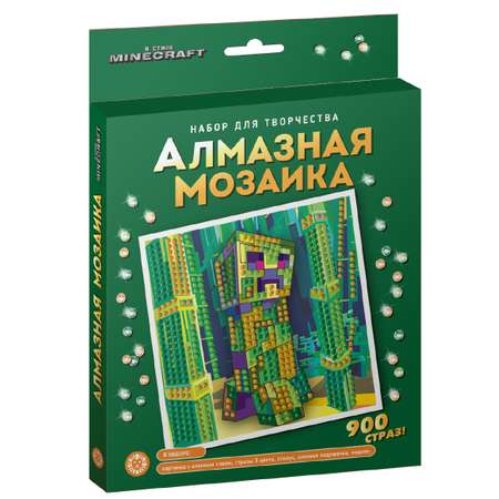 Алмазная мозаика ИД Лев Майнкрафт Крипер 15х15 см