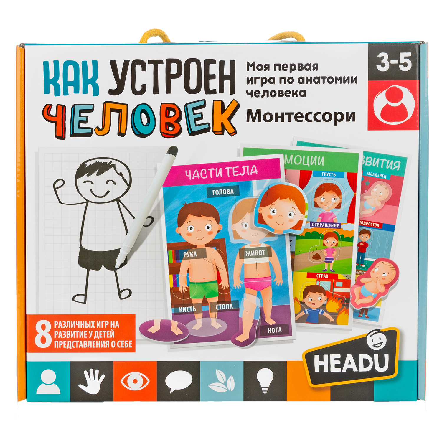 Игра настольная развививающая HEADU Как устроен человек для детей с 3 лет