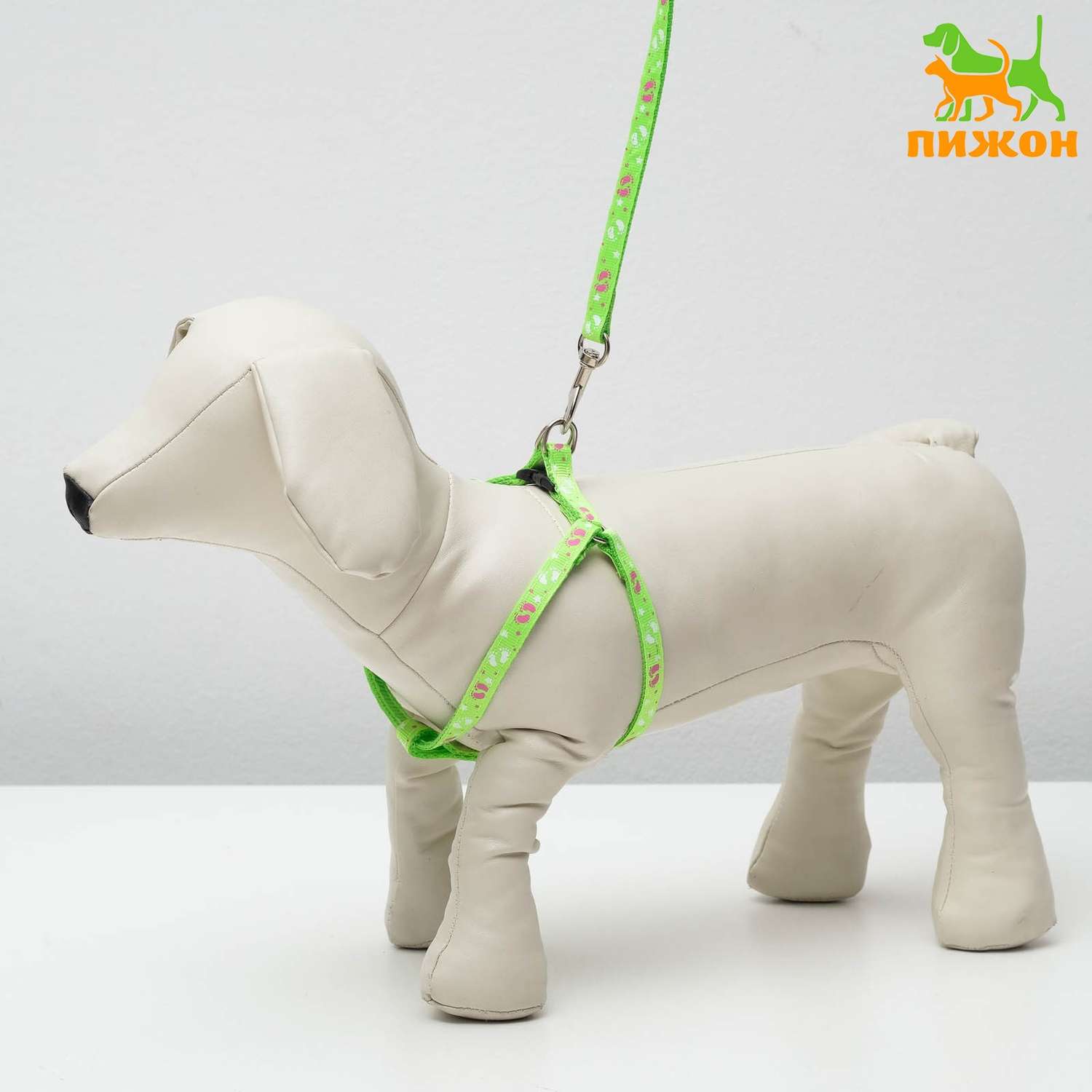Комплект для собаки Пижон «Цветные следы» поводок 120 см шлейка 23-35 см зелёный - фото 2