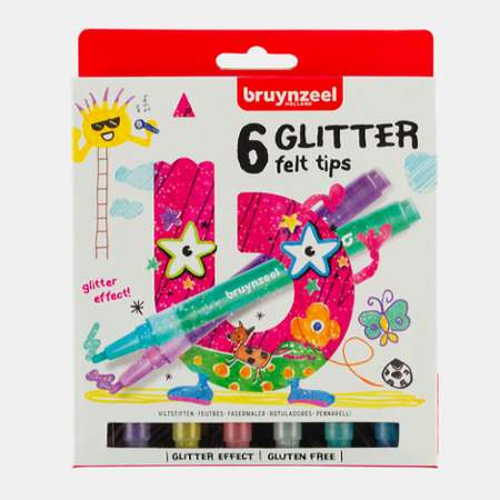 Набор фломастеров BRUYNZEEL Kids 6 цветов с глиттером в картонной упаковке