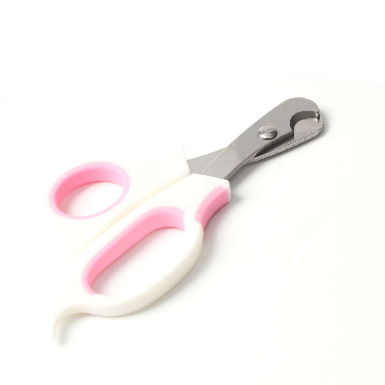 Ножницы-когтерезы Пижон средние с упором для пальца белые с розовым - фото 1