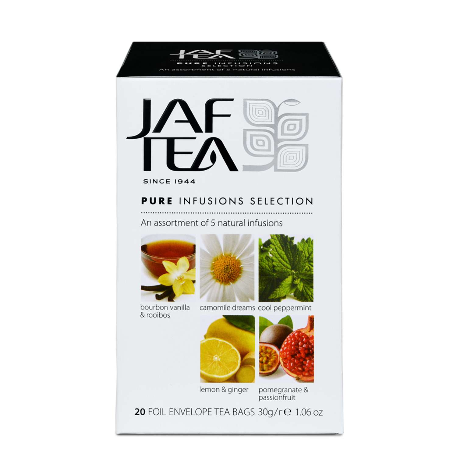 Чай без кофеина JAF TEA Pure Infusions Selections 20 пакетиков в конвертиках Ассорти 5 видов - фото 1