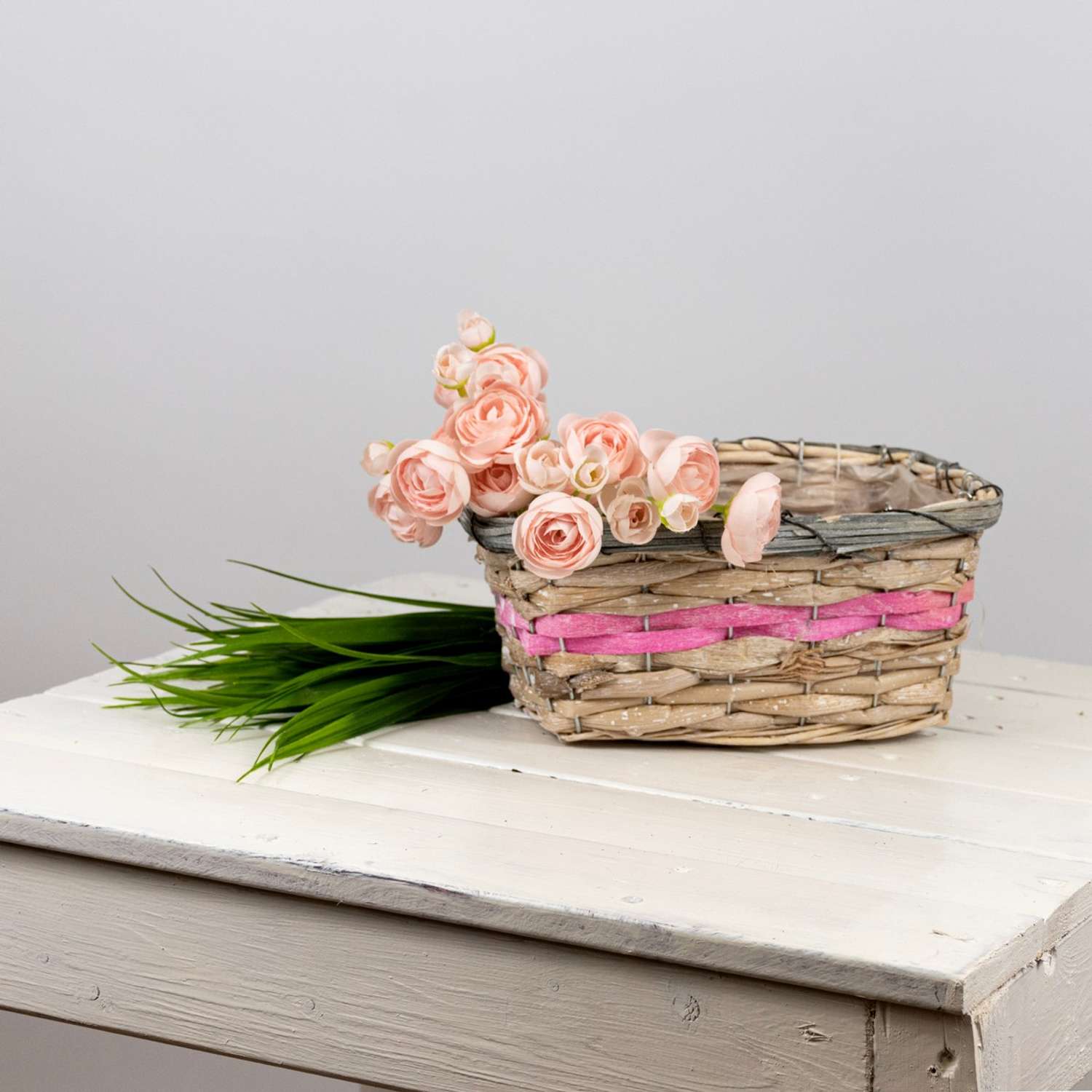 Кашпо плетеное Азалия Декор прямоугольное из бамбука 23x15хH12см цвет натуральный/розовый - фото 1